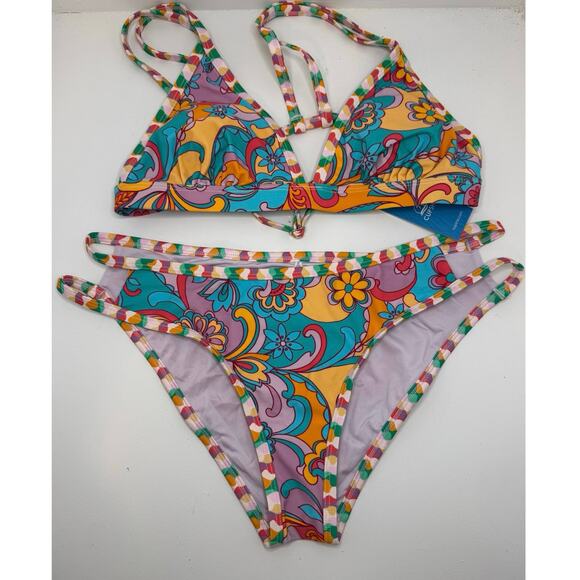CUTE 🌸 Cupshe Retro Floral Strappy Bikini Set – Size Large - NEW - Picture 12 of 12